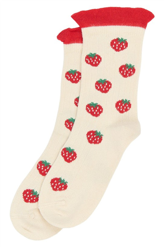 ecru sokken met aardbeien in bamboo van minipop