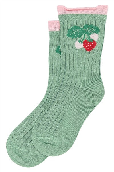 lichtgroene sokken in zachte bamboo met aardbei van minipop