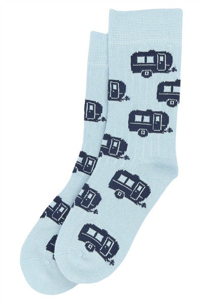 lichtblauwe sokken met caravan print van minipop