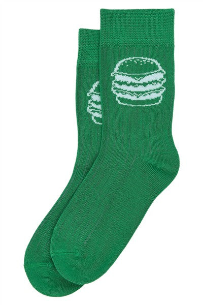 groene kousen met lichtblauwe hamburger in zachte bamboo van minipop
