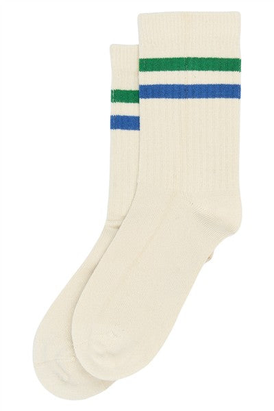 ecru sokken met groene en blauwe streep van minipop
