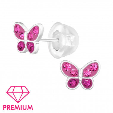 Oorstekers Premium Vlinder Roze Sparkle