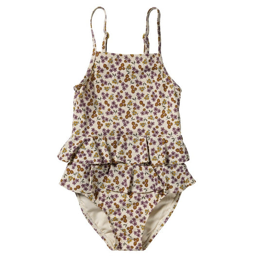 ecru kinder badpak met subtiele glitter en bloemen print van salted stories