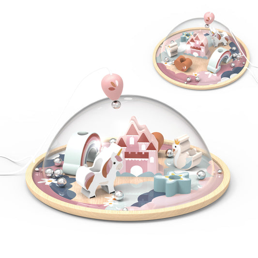 Houten magnetisch doolhof met regenboog.