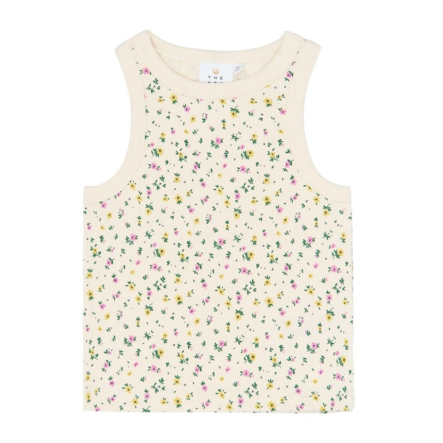 Ribkatoen tanktop met geel-roze bloemetjes print van The New