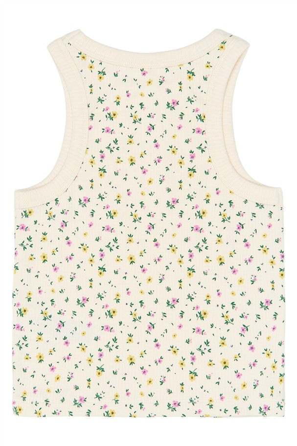 Achterkant tanktop met bloemetjes

