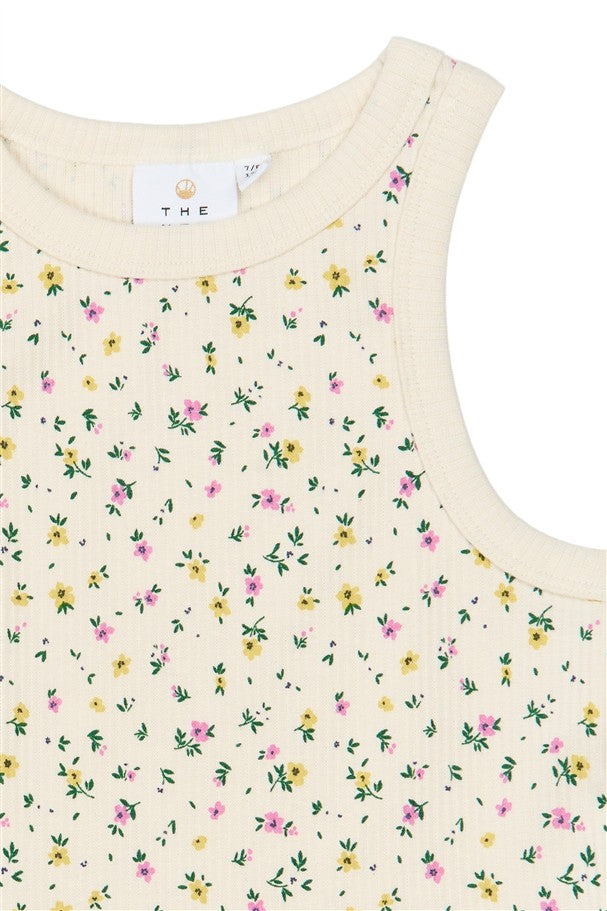 Detail geel-roze bloemetjes all-over print