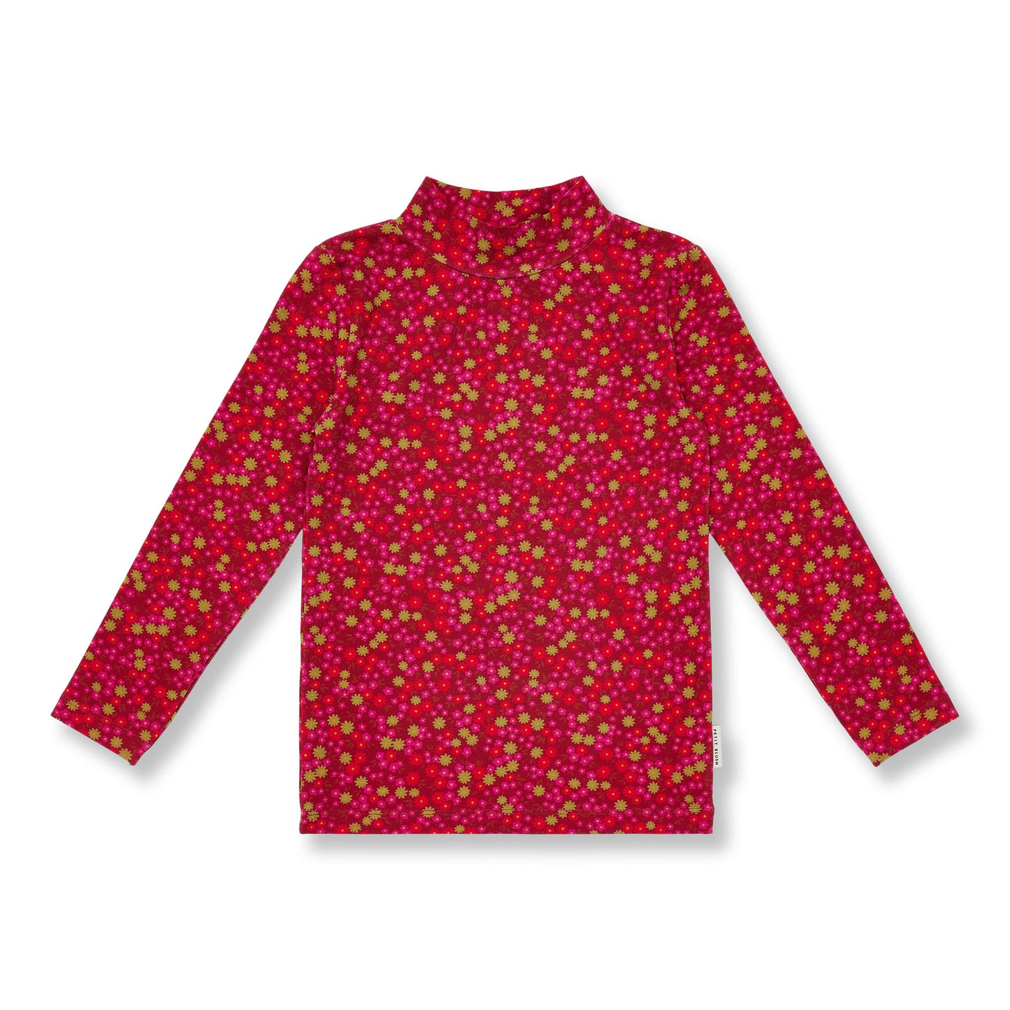 Bordeaux kinder shirt met lange mouwen, colkraag en bloemenprint in khaki, roze en rode tinten van petit blush