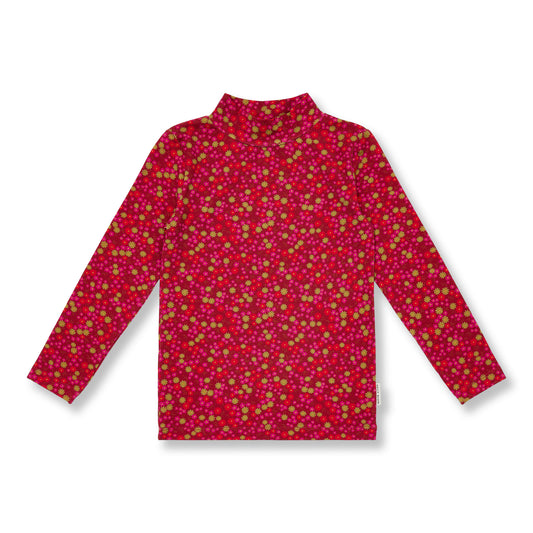 Bordeaux kinder shirt met lange mouwen, colkraag en bloemenprint in khaki, roze en rode tinten van petit blush