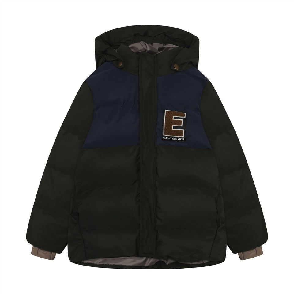 Technische groene winterjas voor jongens met blauw colorblock van enfant