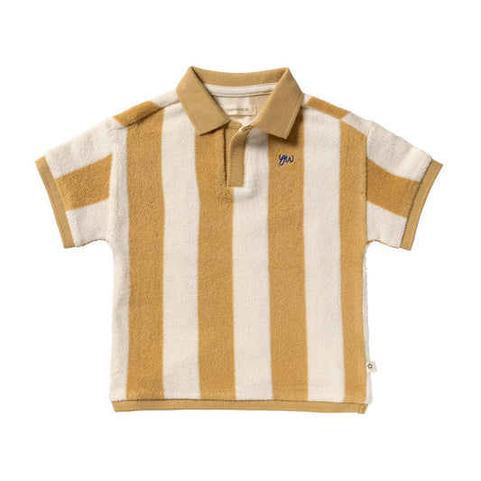 ecru-brons gestreepte polo voor kinderen in badstof van your wishes