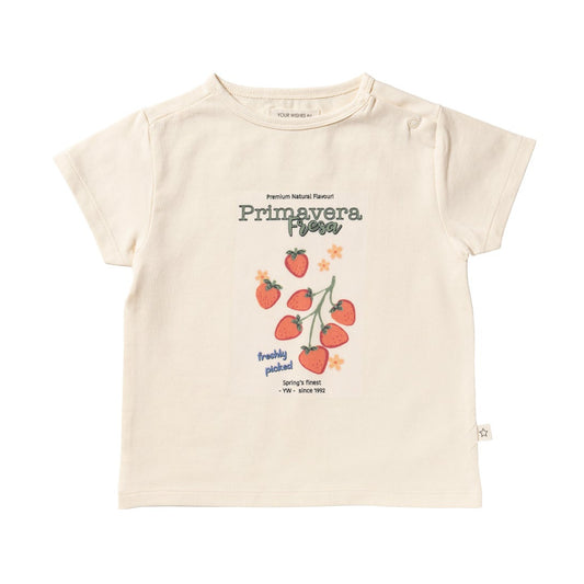 Ecru kinder tshirt met aardbeien van your wishes