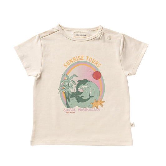 ecru tshirt met opdruk dolfijnen en tekst sunrise tours, sweet memories van your wishes