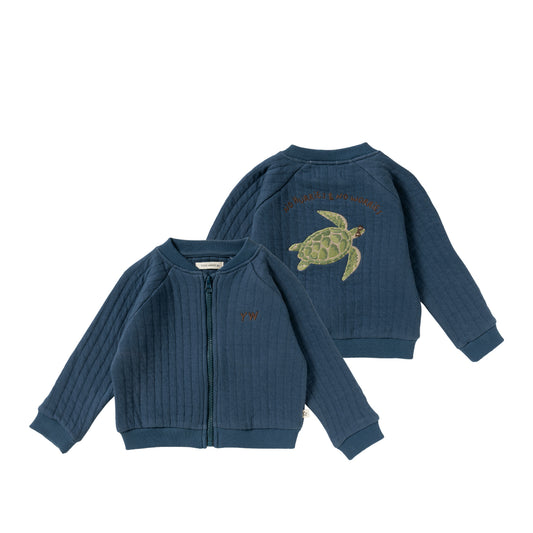 quilted jacket turtle in petrol met geborduurde schildpad van your wishes