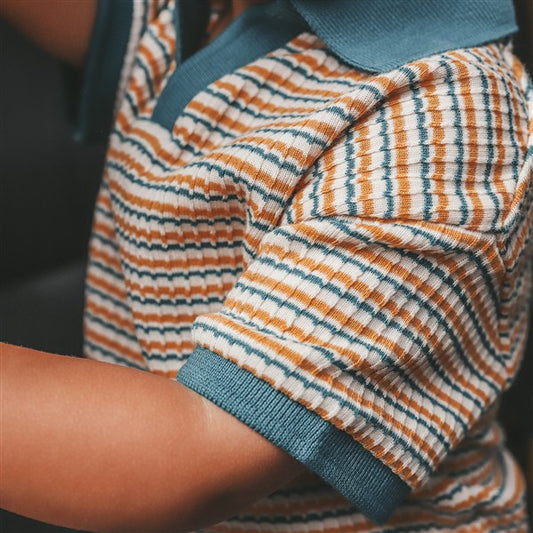 detail knit polo warp met strepen