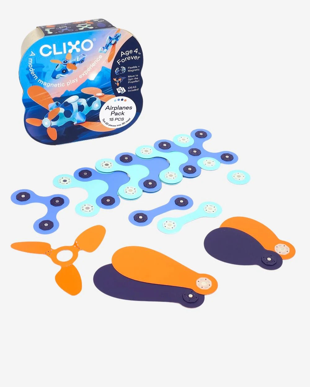Set van 15 Clixo onderdelen voor het bouwen van vliegtuigen.