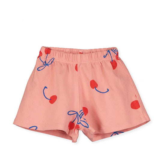 Lichtroze baby shortje met kersenprint van Lötiekids
