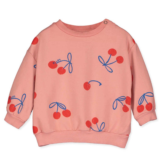 Roze baby sweater met kersenprint van Lötiekids