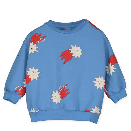 Blauwe baby sweater met sterrenprint van Lötiekids