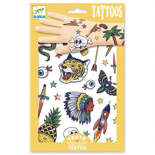 set tijdelijke tattoos met stoere jongens thema's van djeco
