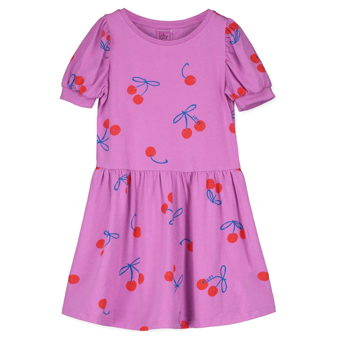 Roze kinderjurk met all-over kersenprint van Lötiekids