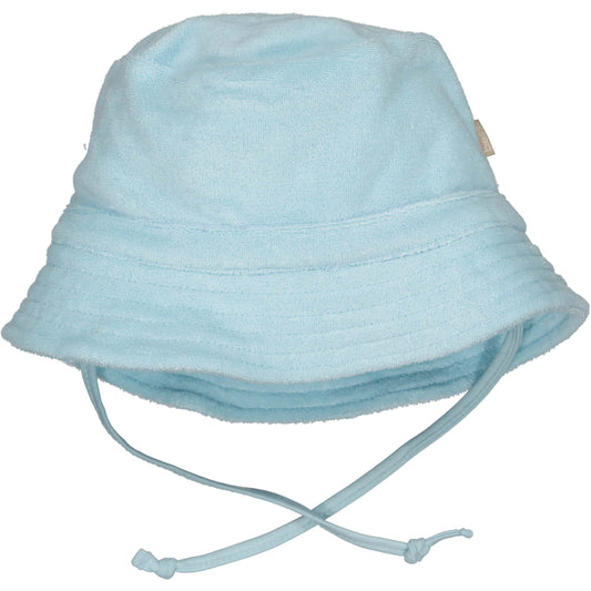 Lichtblauw zonnehoedje voor baby in badstof met koord
