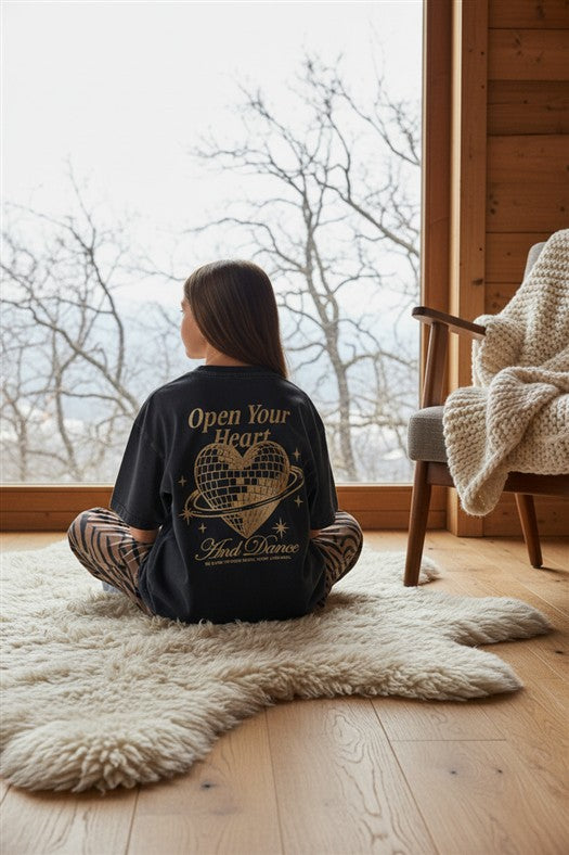 Zwart meisjes T-shirt met gouden hart