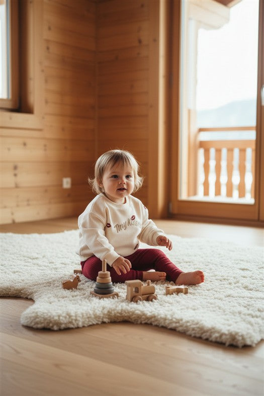 Ecru baby sweater met zoentjes