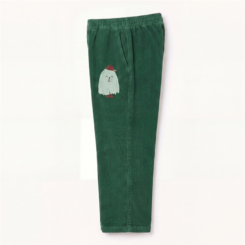 Groene casual broek met speelse monsterprint.