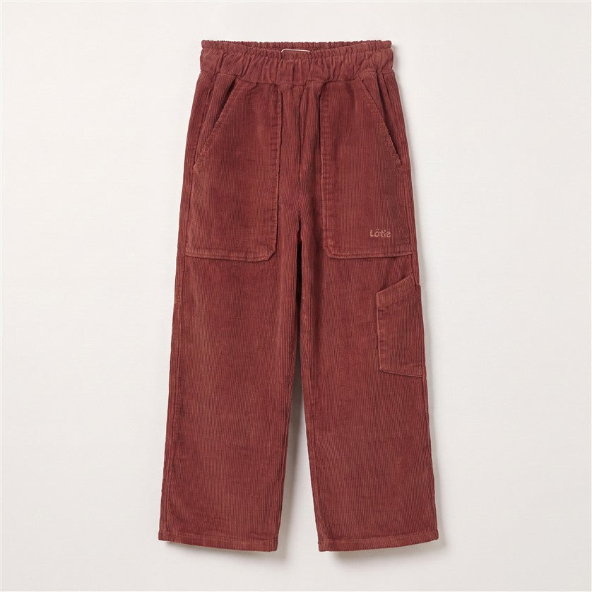 Bruine corduroy broek met wijde pijpen voor kinderen.