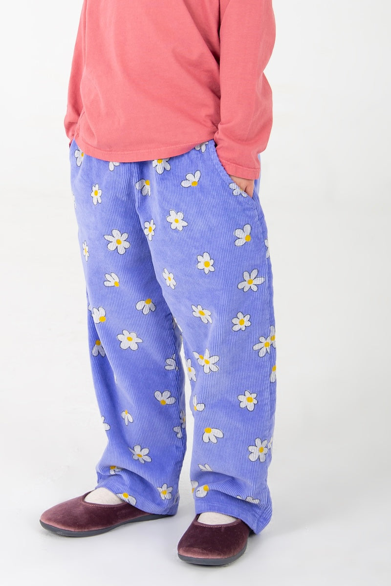 Meisjesbroek met wide leg en bloemenprint van ribfluweel.
