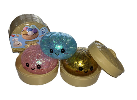 Mystery dumpling squishy Sugar Bear Edition met glitterafwerking, zacht knijpspeeltje in verrassing verpakking.