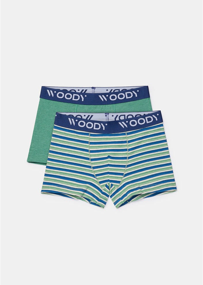 Duopack Jongens Boxer Groen+Streep