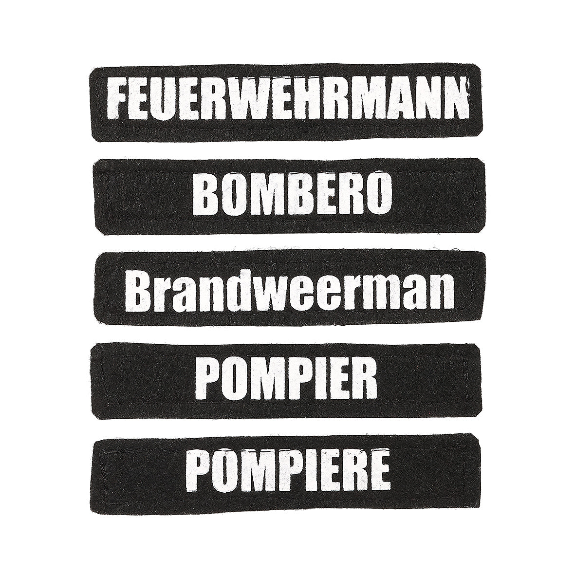 tags voor op de vest in verschillende talen