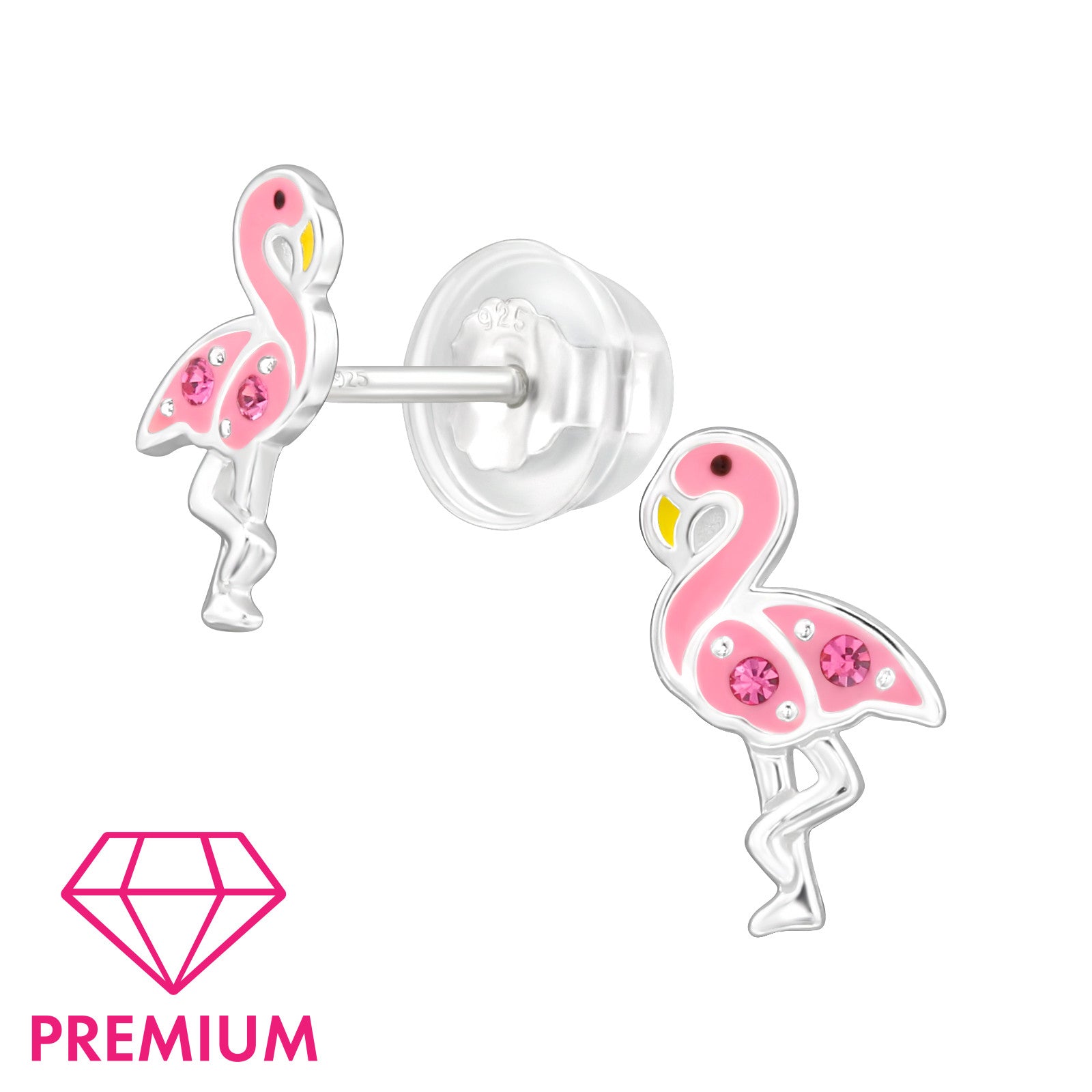 zilveren flamingo oorstekers met strass