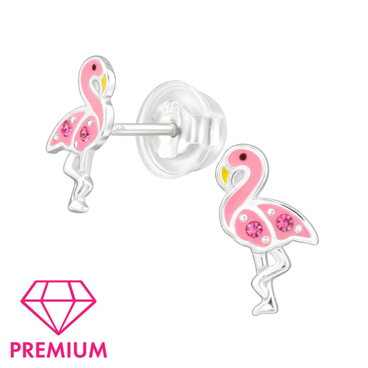 zilveren flamingo oorstekers met strass