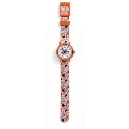 analoog kinderhorloge met bloemenmotief van djeco
