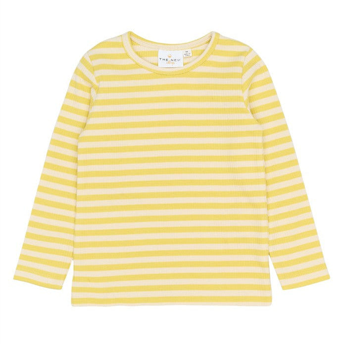 Wit-geel gestreept longsleeve kindershirt van The New
