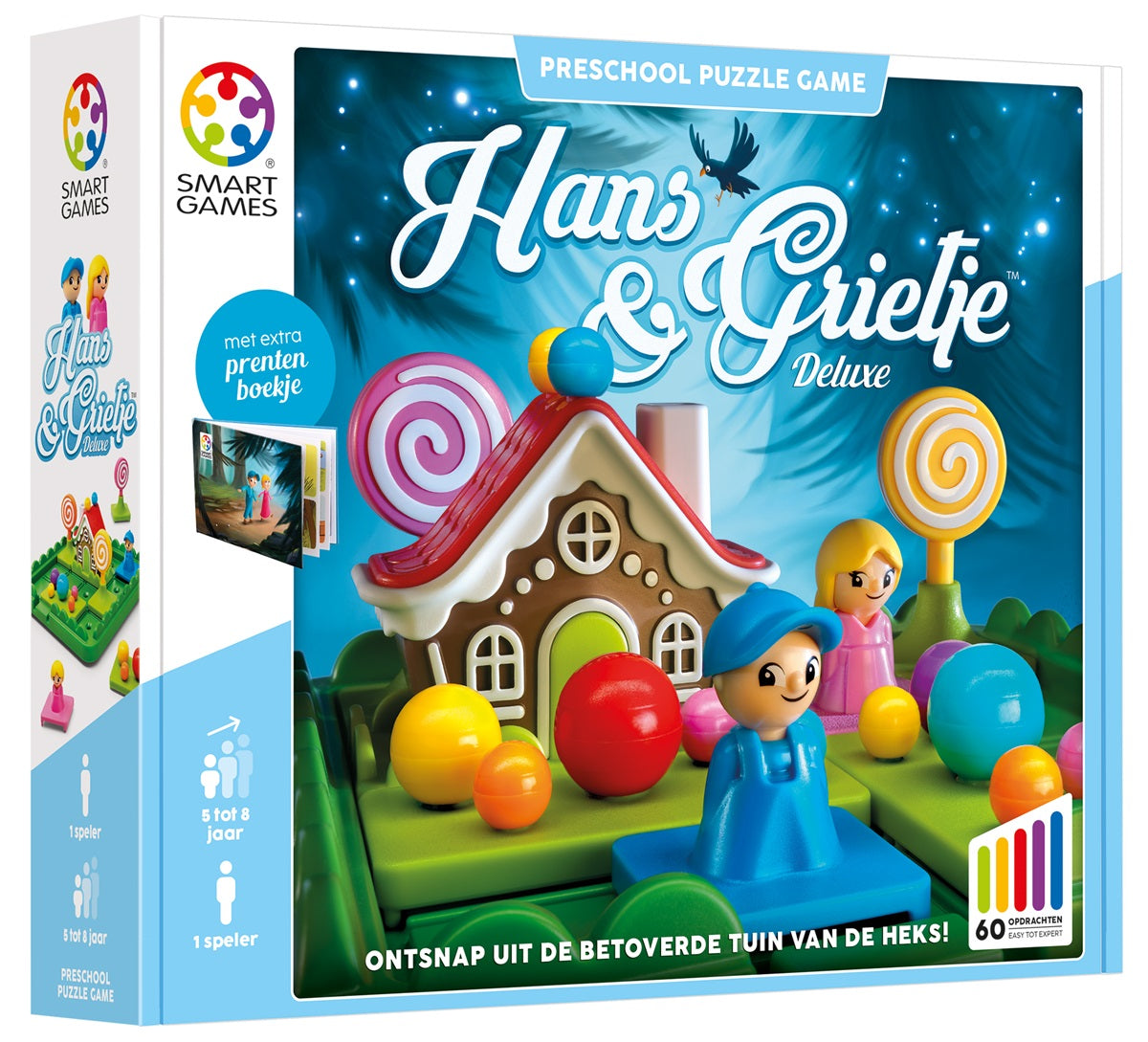 Hans & Grietje schuifpuzzelspel met sprookjesthema en betoverde tuin van de heks.