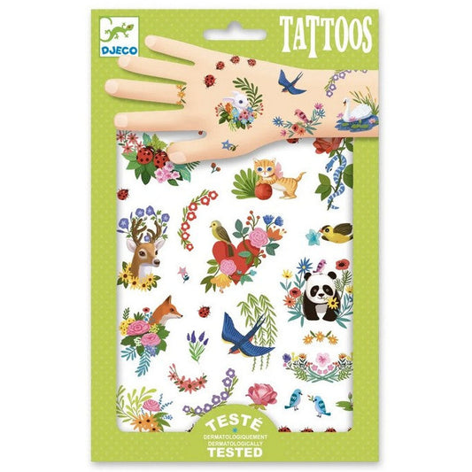 set tijdelijke tattoos met dieren en bloemen van djeco