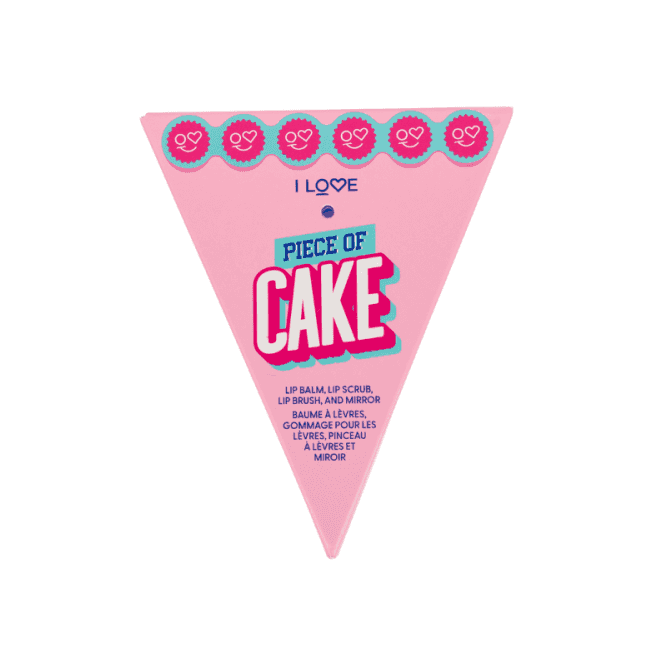 Lipverzorgingsset Piece of Cake met berry lipproduct, lipapplicator en hartvormige spiegel.