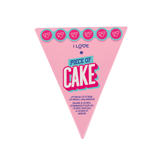 Lipverzorgingsset Piece of Cake met berry lipproduct, lipapplicator en hartvormige spiegel.