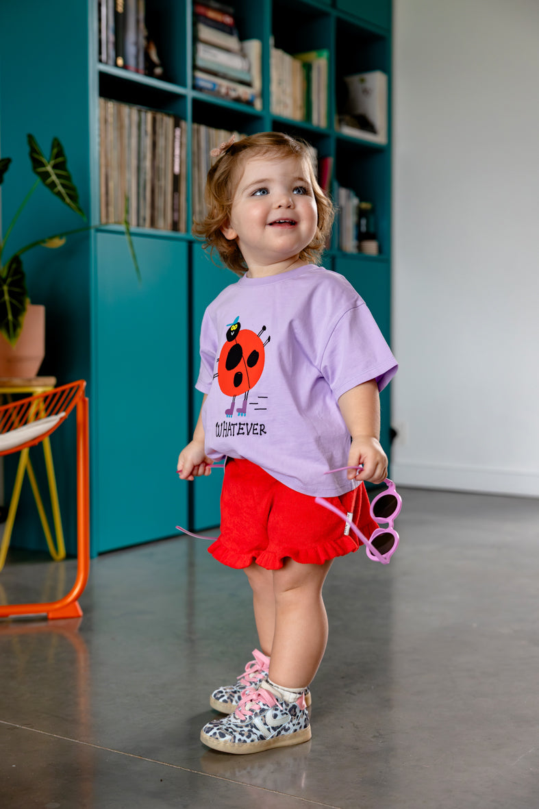 Detail lieveheersbeestje print op lila kinder t-shirt