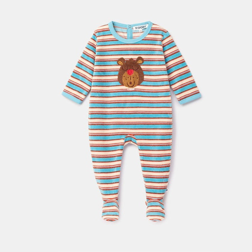 Woody baby pyjama Striped Bear Velours