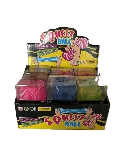 Squeeze ball met streeppatroon, zacht knijpspeeltje voor ontspanning en speelplezier.