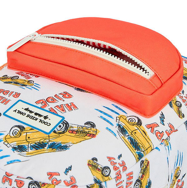 detail print en zakje vooraan voor Rugzak Happy Ride