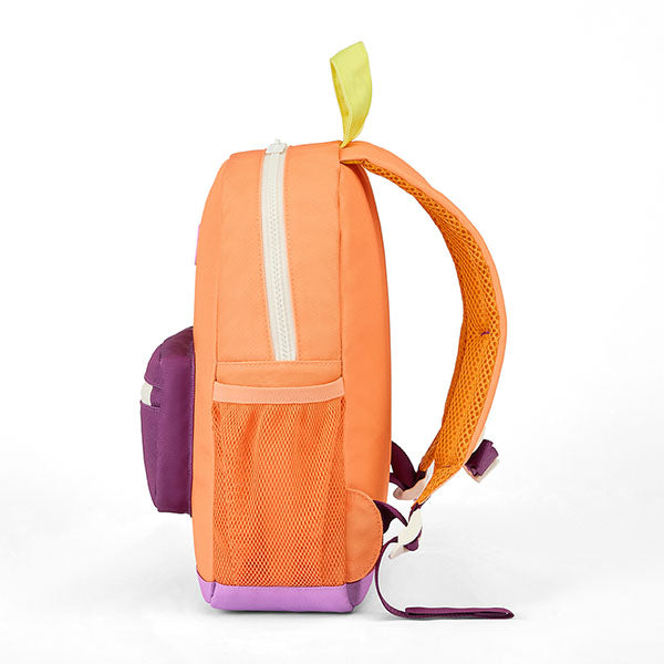 zijaanzicht met houder voor drinkfles van rugzak Mini Peach Pop van hello hossy