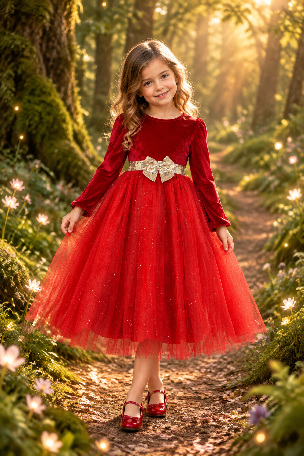 Meisje in Amarilla Dress in een sprookjesbos