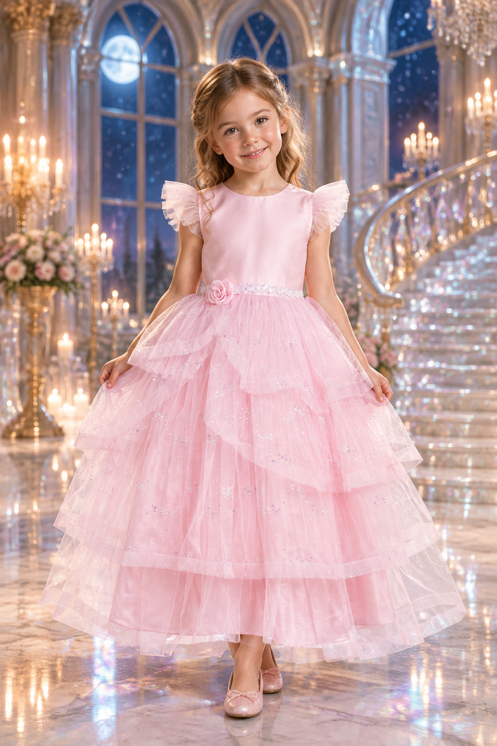Meisje in Linda Dress in een sprookjespaleis