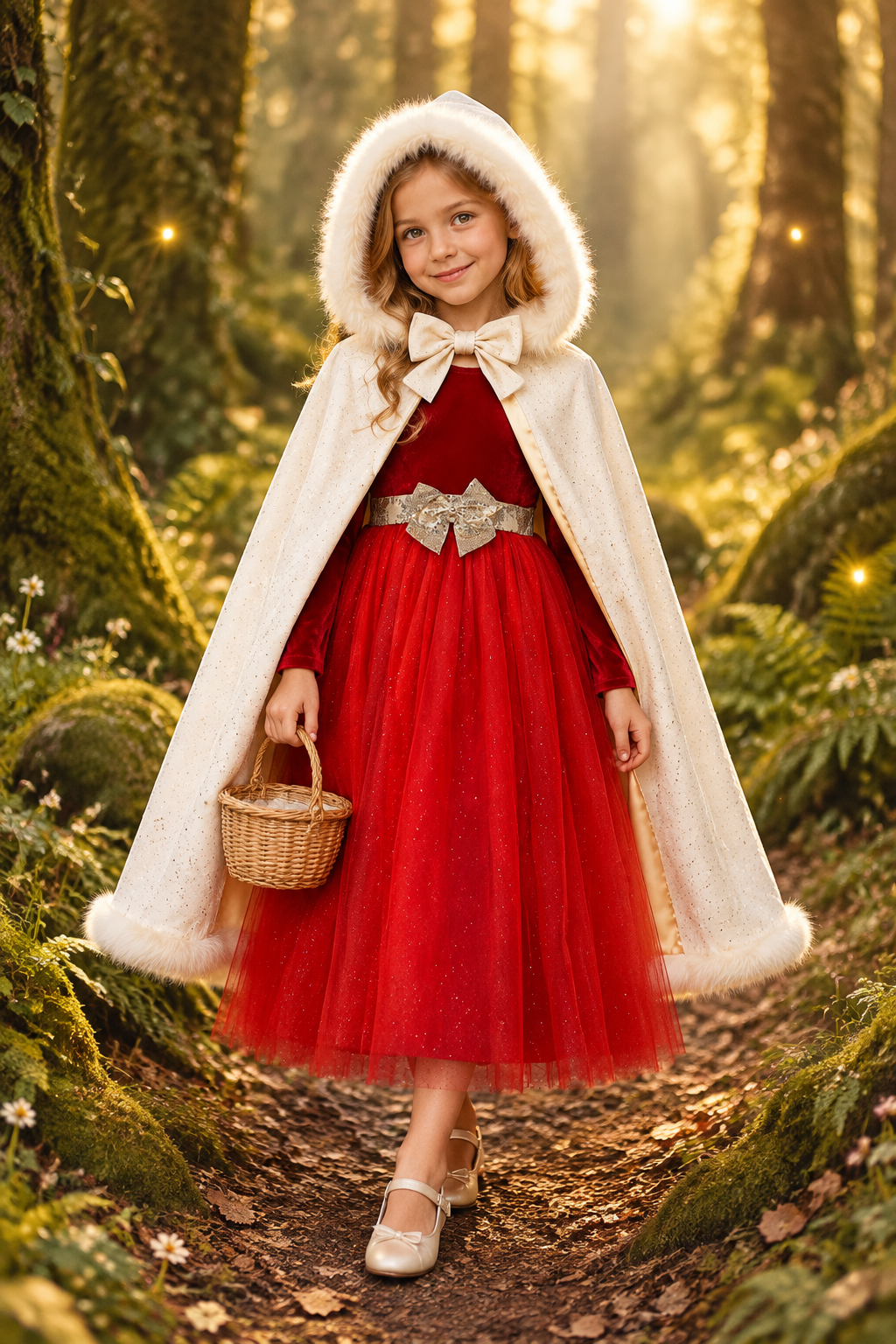 Meisje met Amarilla Dress en Eirwen Cape in het sprookjesbos